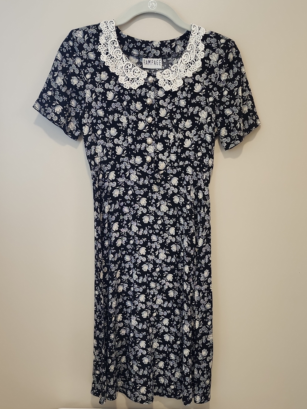 Vintage Rampage Ditsy Floral Dress White Lace Peter Pan Collar 90s Y2K size XS